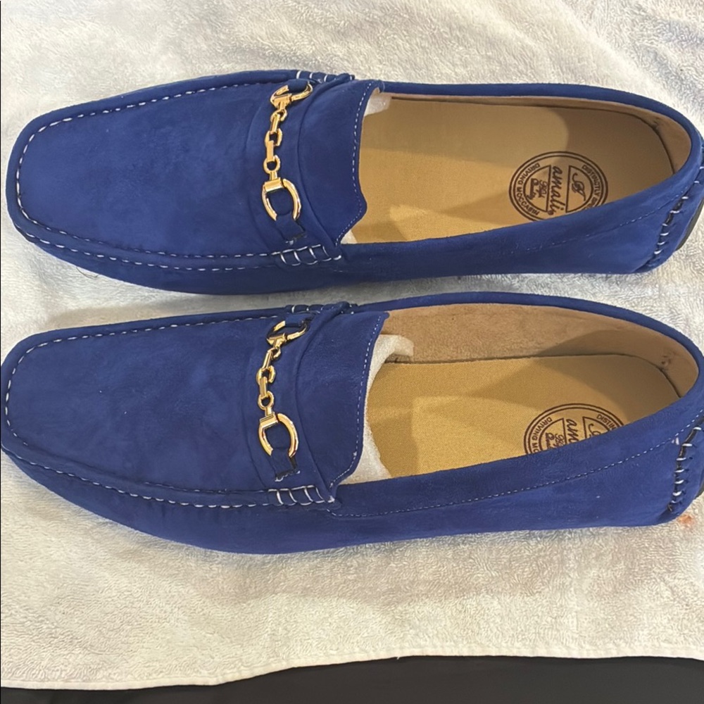 Blue Loafers with Gold Chain Detail (Never Worn)